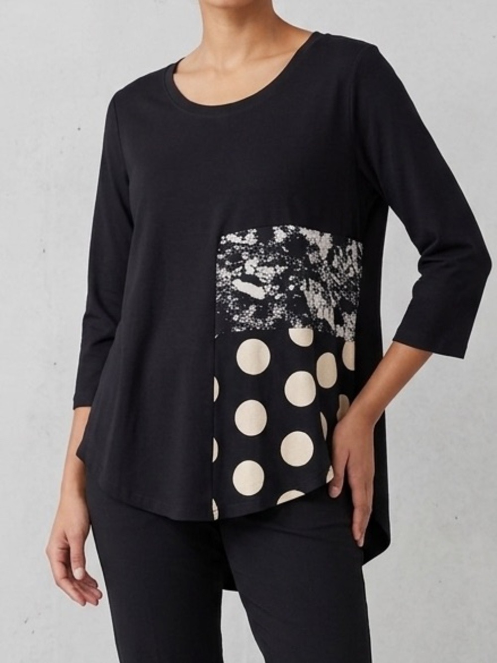 Alembika Patchwork Polka Dot 3/4 Sleeve Tunic Top Size 1 Or 4-6 Black